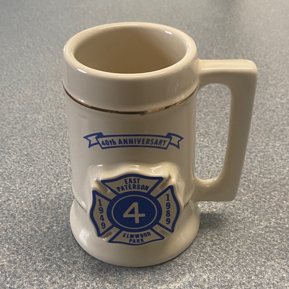 East Paterson 40th Anniversary Cream Stein Mug with Blue Emblem